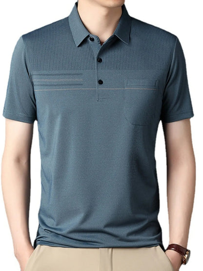Men's Plus Size Classic Textured Stripe Casual Polo Shirt - Premium Men's Polo shirt from Trendsi - Just $33.99! Shop now at Handbags Specialist Headquarter