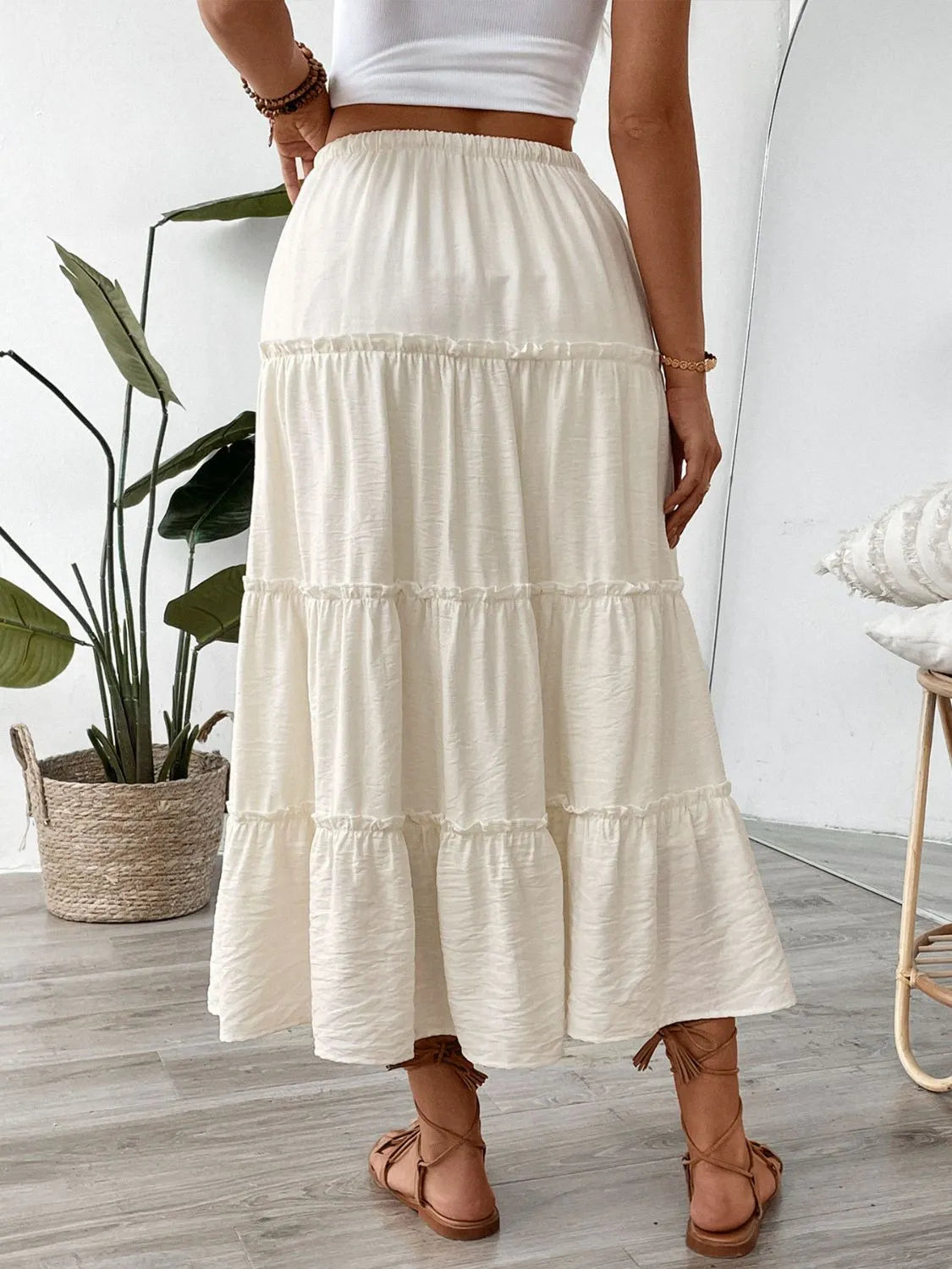 Drawstring Frill Tiered Skirt - Premium Skirts from Trendsi - Just $35.99! Shop now at Handbags Specialist Headquarter