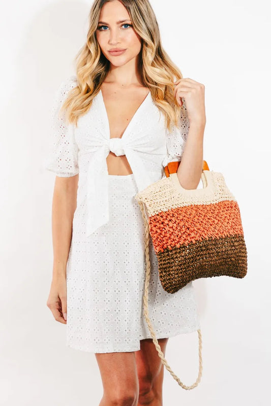 Fame Color Block Double-Use Braided Tote Bag - Premium Tote Bag from Trendsi - Just $39.99! Shop now at Handbags Specialist Headquarter