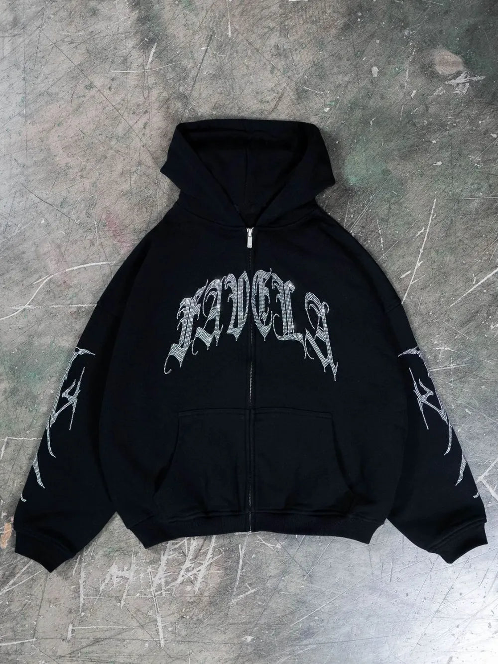 Men's Rhinestone Letter Zip Up Long Sleeve Hoodie - Premium Men's Sweatshirts from Trendsi - Just $31.02! Shop now at Handbags Specialist Headquarter