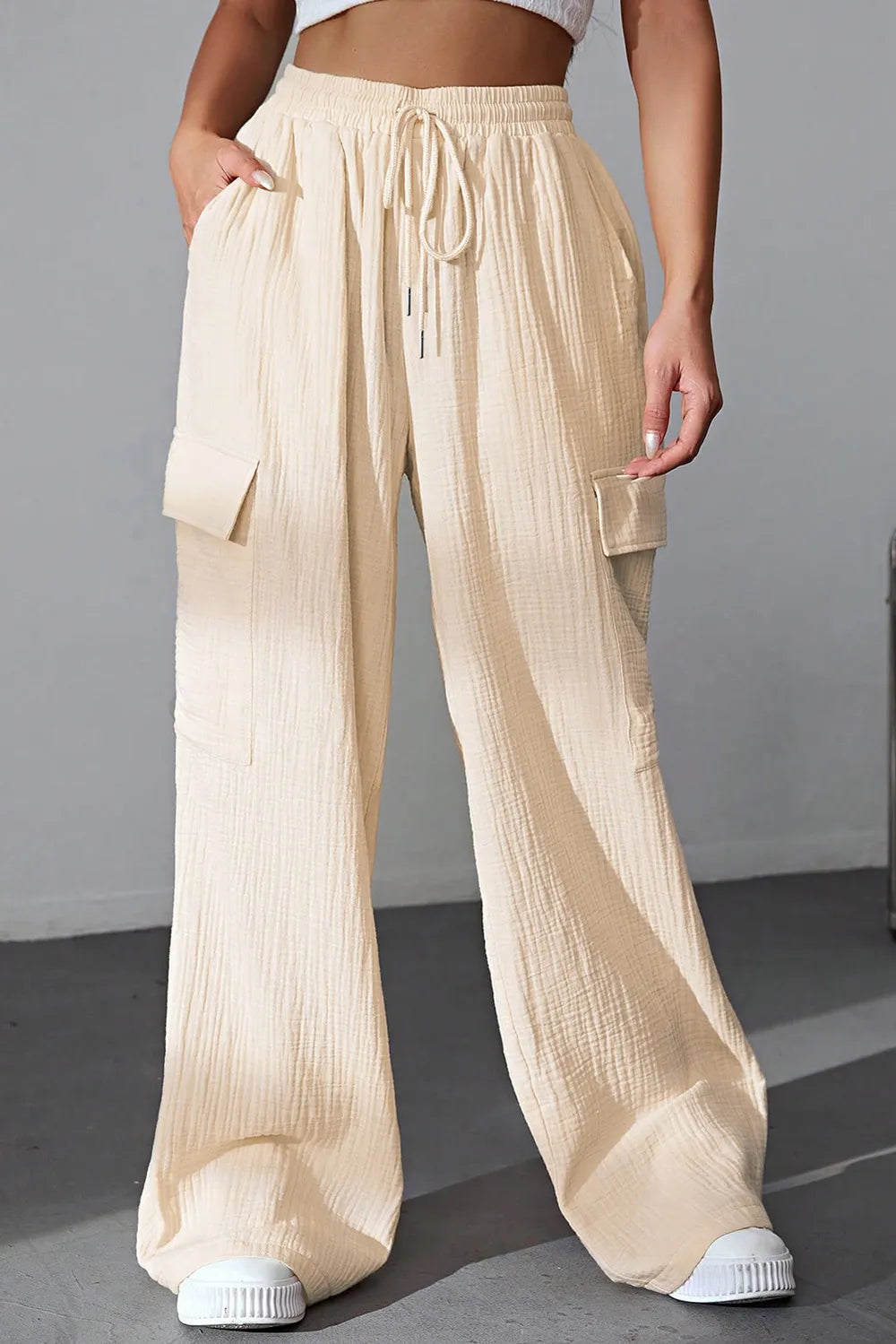 Drawstring Pocketed Wide Leg Pants - Premium Women Pants from Trendsi - Just $40.99! Shop now at Handbags Specialist Headquarter