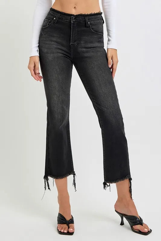 RISEN Full Size Raw Hem Cropped Flare Jeans Plus Size - Premium Women / Jeans & Denim from Trendsi - Just $48.99! Shop now at Handbags Specialist Headquarter