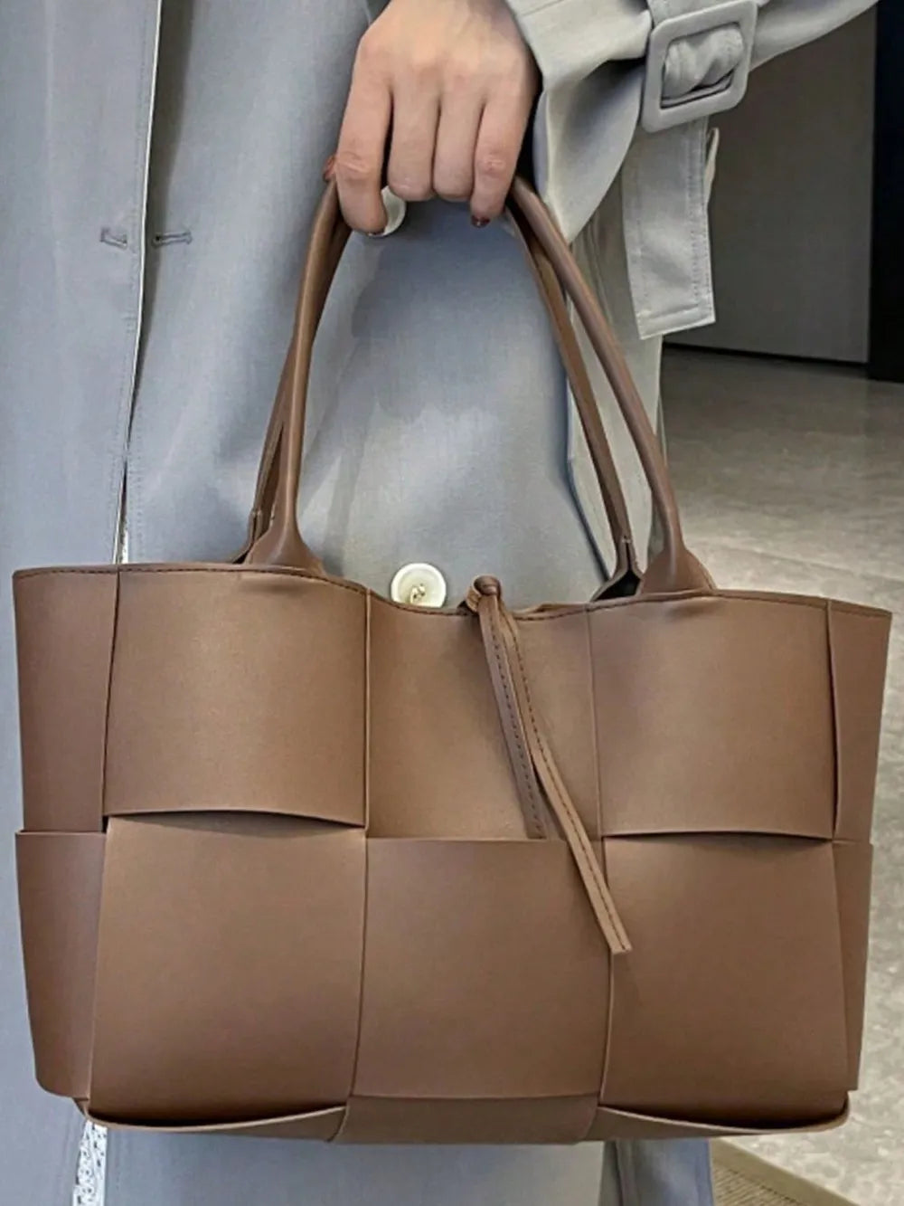 PU Leather Woven Handbag and Clutch Set - Premium handbags from Trendsi - Just $21.99! Shop now at Handbags Specialist Headquarter