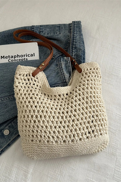 Openwork Woven Tote Bag - Premium Tote Bag from Trendsi - Just $39.99! Shop now at Handbags Specialist Headquarter