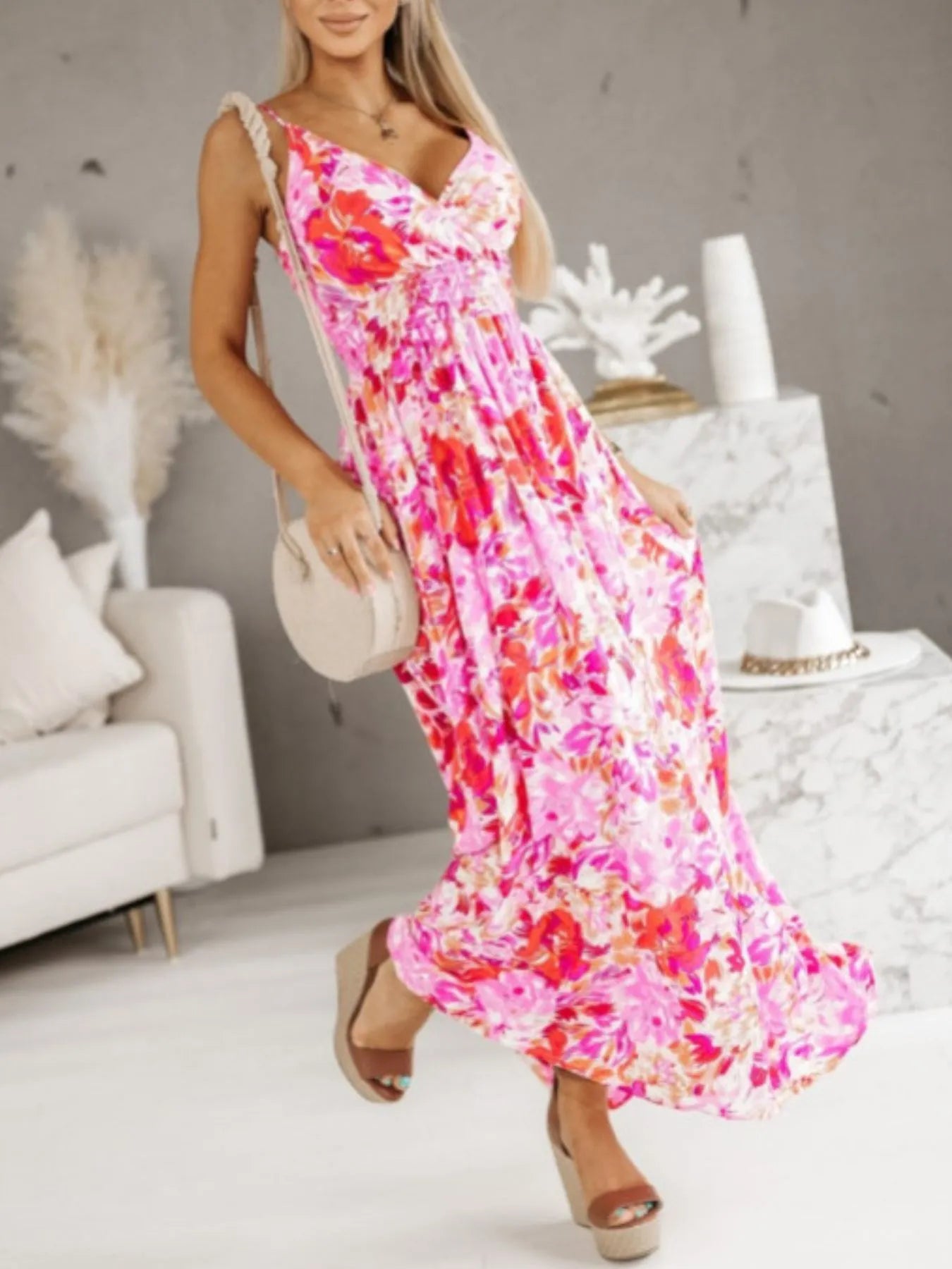 Printed Spaghetti Strap Maxi Dress - Premium Maxi Dress from Trendsi - Just $32.99! Shop now at Handbags Specialist Headquarter