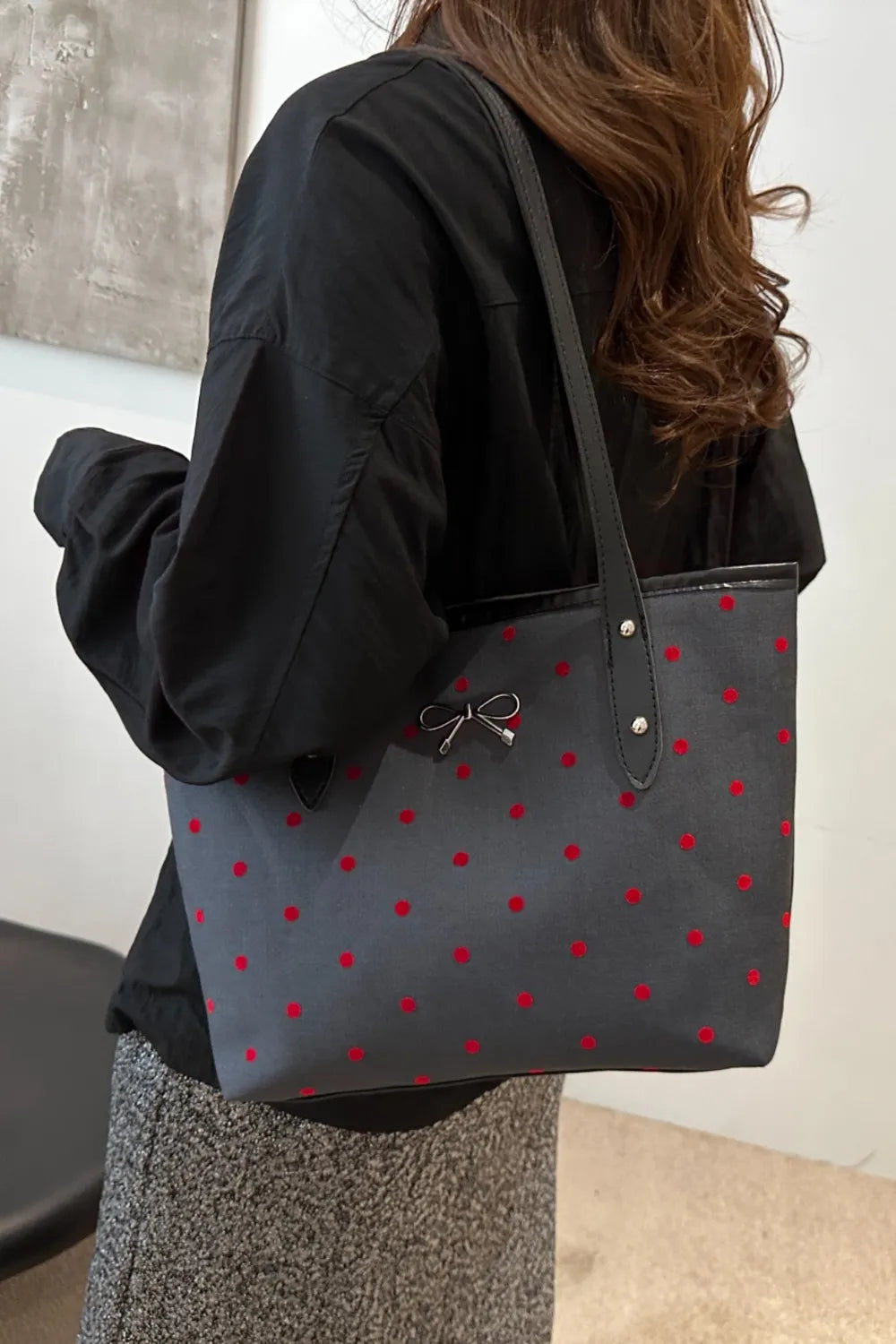 Bow Trim Polyester Tote Bag - Premium Tote Bag from Trendsi - Just $39.99! Shop now at Handbags Specialist Headquarter