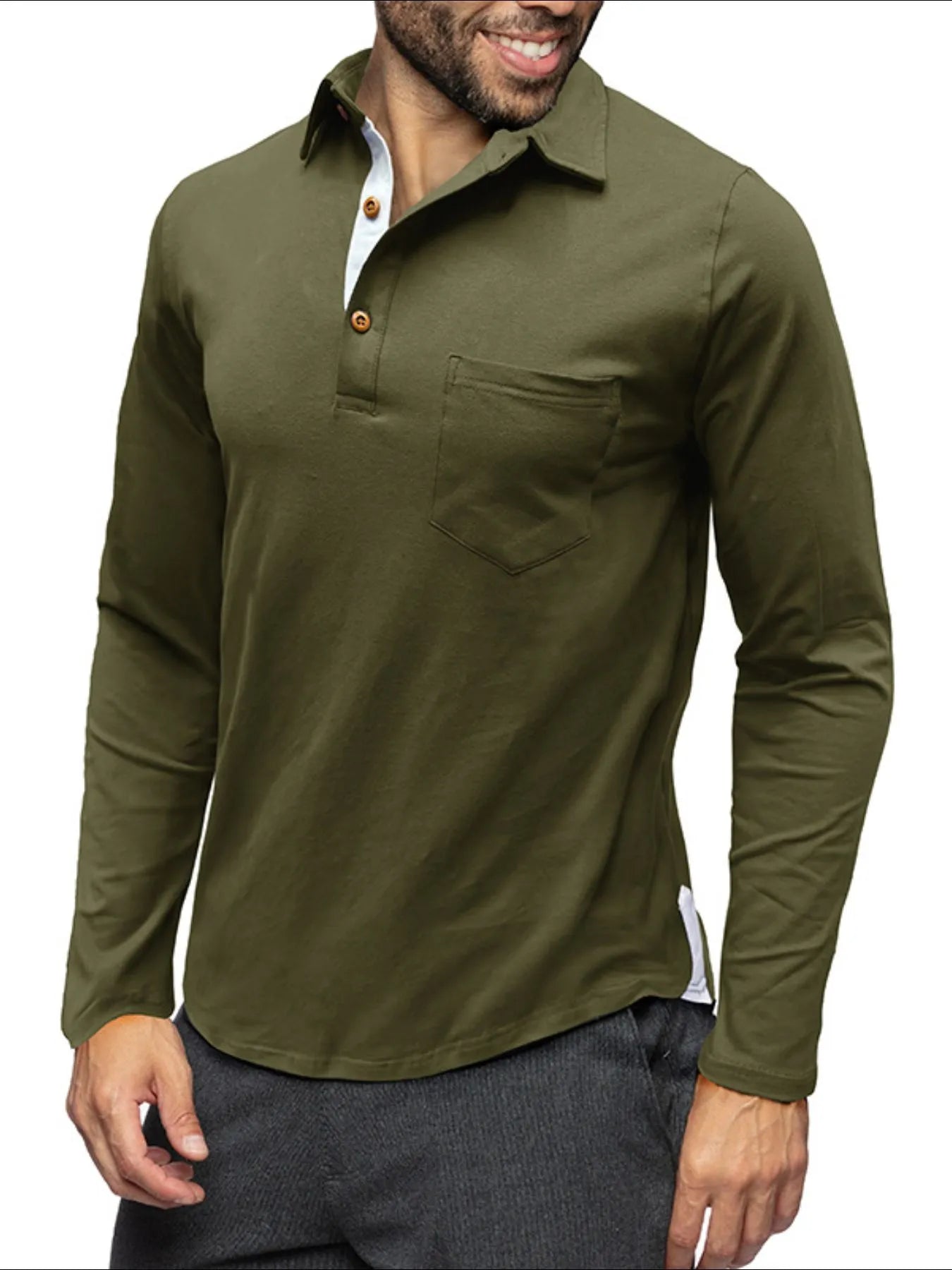 Men's Long Sleeve Polo Shirt with Chest Pocket - Premium Men's Polo shirt from Trendsi - Just $45.04! Shop now at Handbags Specialist Headquarter