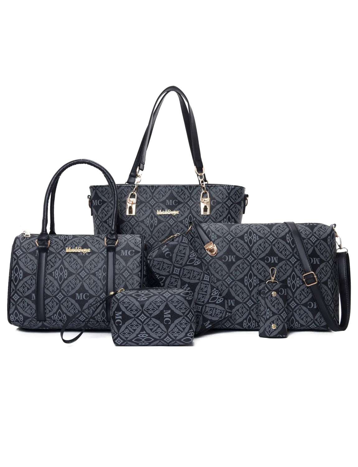 6-Piece Geometric Pattern Bag Set - Premium Wallet from Trendsi - Just $71.99! Shop now at Handbags Specialist Headquarter