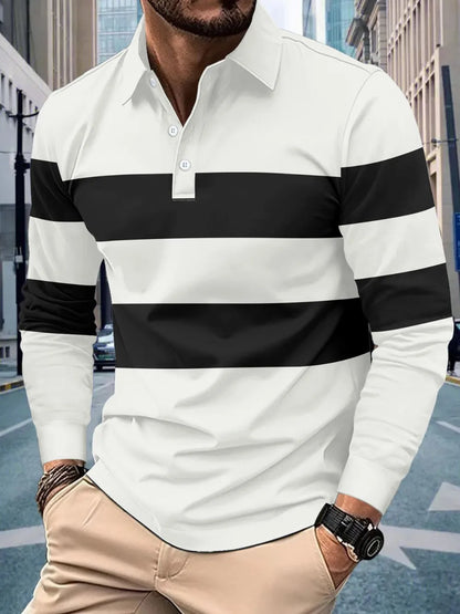 Men's Full Size Collared Contrast Striped Polo Plus Size - Premium Men's Polo shirt from Trendsi - Just $38.99! Shop now at Handbags Specialist Headquarter