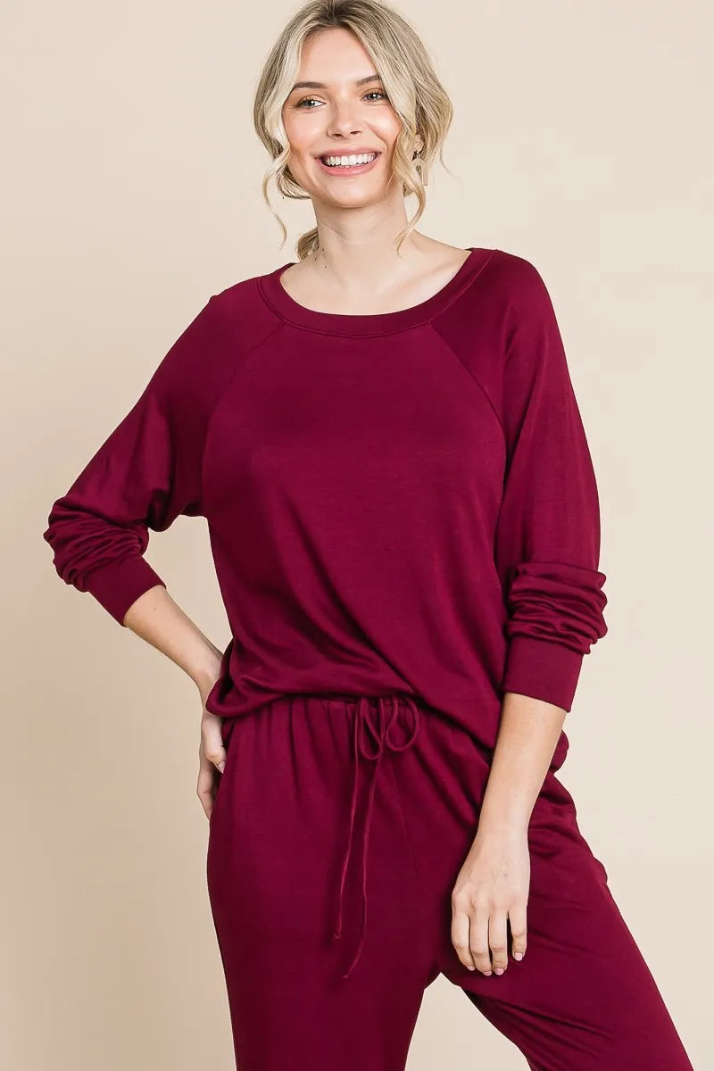 Super Lady Round Neck Raglan Sleeve Top and Pants Lounge Set - Premium Sleepwear from Trendsi - Just $41.99! Shop now at Handbags Specialist Headquarter