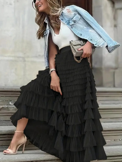 Layered Ruffle Maxi Skirt - Premium Skirts from Trendsi - Just $38.99! Shop now at Handbags Specialist Headquarter