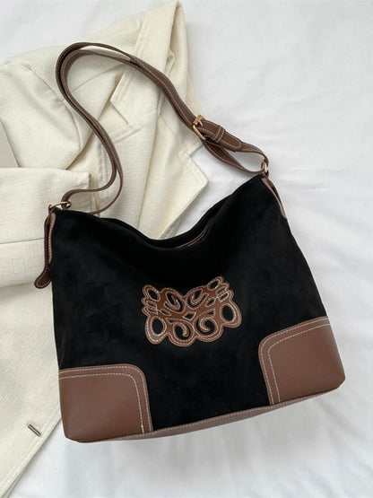 Suede Patch Adjustable Strap Tote Bag - Premium Tote Bag from Trendsi - Just $39.99! Shop now at Handbags Specialist Headquarter