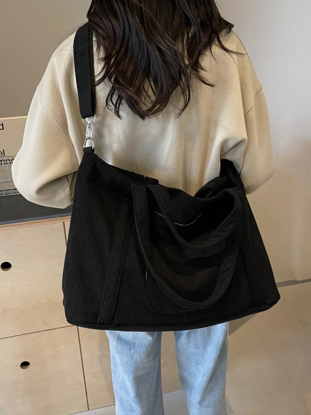 Corduroy Solid Large Tote Bag - Premium Tote Bag from Trendsi - Just $39.99! Shop now at Handbags Specialist Headquarter