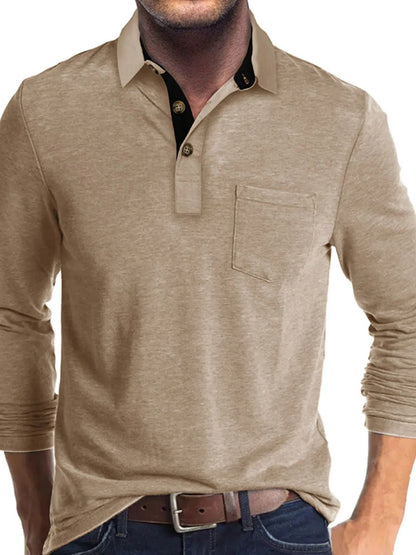 Men's Full Size Long Sleeve Pocket Polo Shirt Plus Size - Premium Men's Polo shirt from Trendsi - Just $41.99! Shop now at Handbags Specialist Headquarter