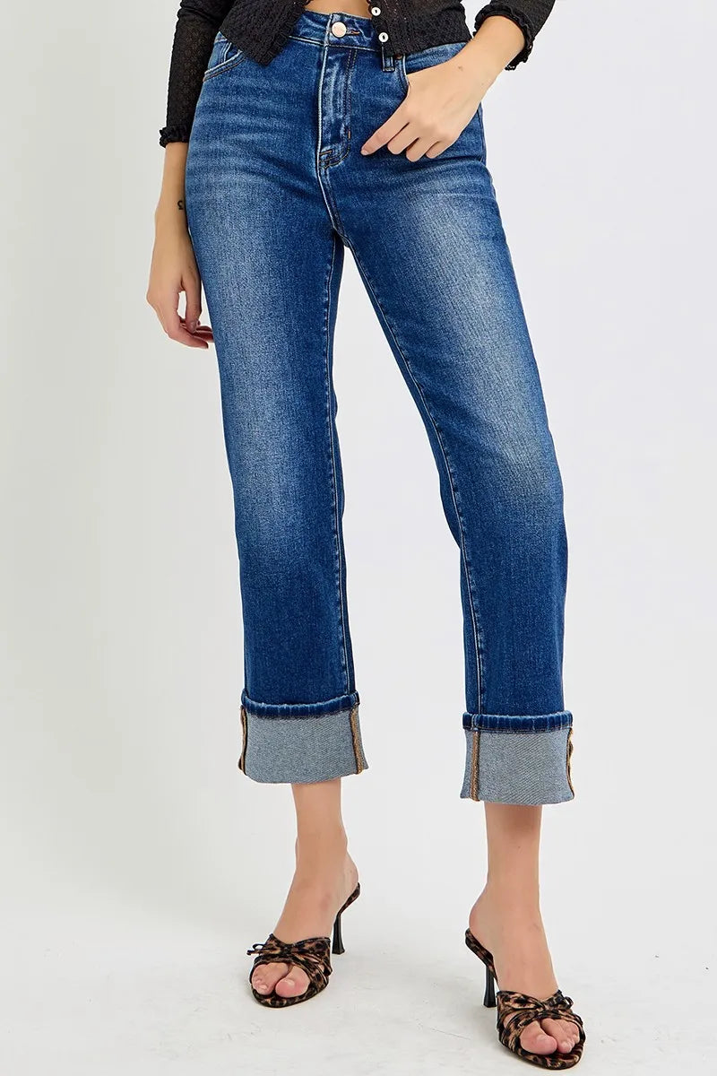 RISEN Full Size High Rise Ankle Straight Cuffed Jeans Plus Size - Premium Women / Jeans & Denim from Trendsi - Just $63.99! Shop now at Handbags Specialist Headquarter