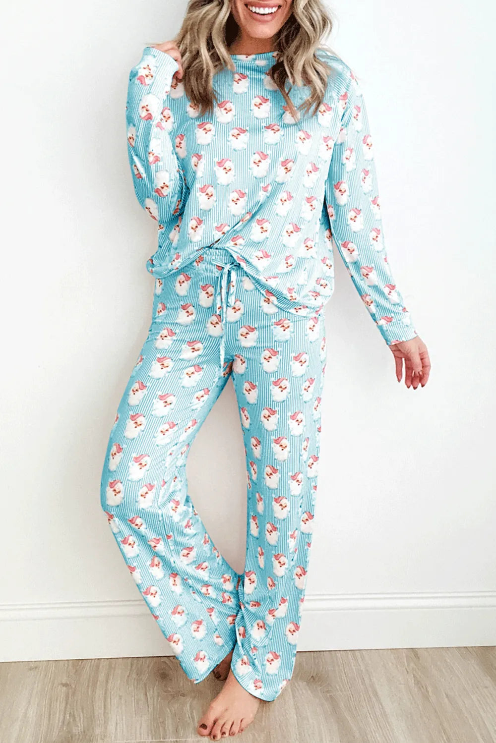 Santa Print Long Sleeve Top and Pants Lounge Set - Premium Sleepwear from Trendsi - Just $46.99! Shop now at Handbags Specialist Headquarter