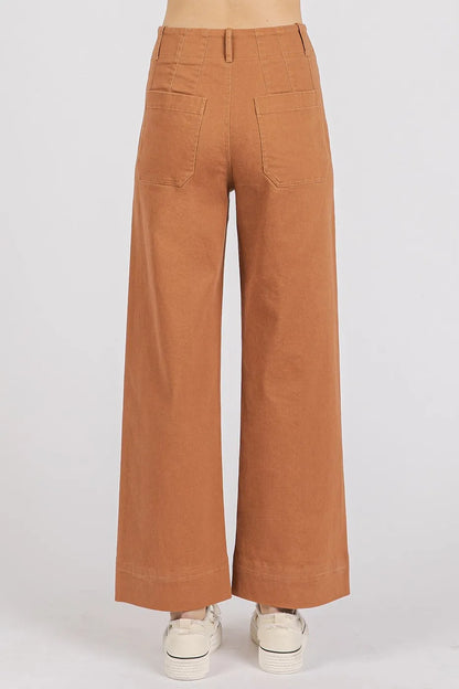 Mittoshop Twill Patch Pocket High Rise Wide Leg Pants - Premium Women Pants from Trendsi - Just $55.99! Shop now at Handbags Specialist Headquarter