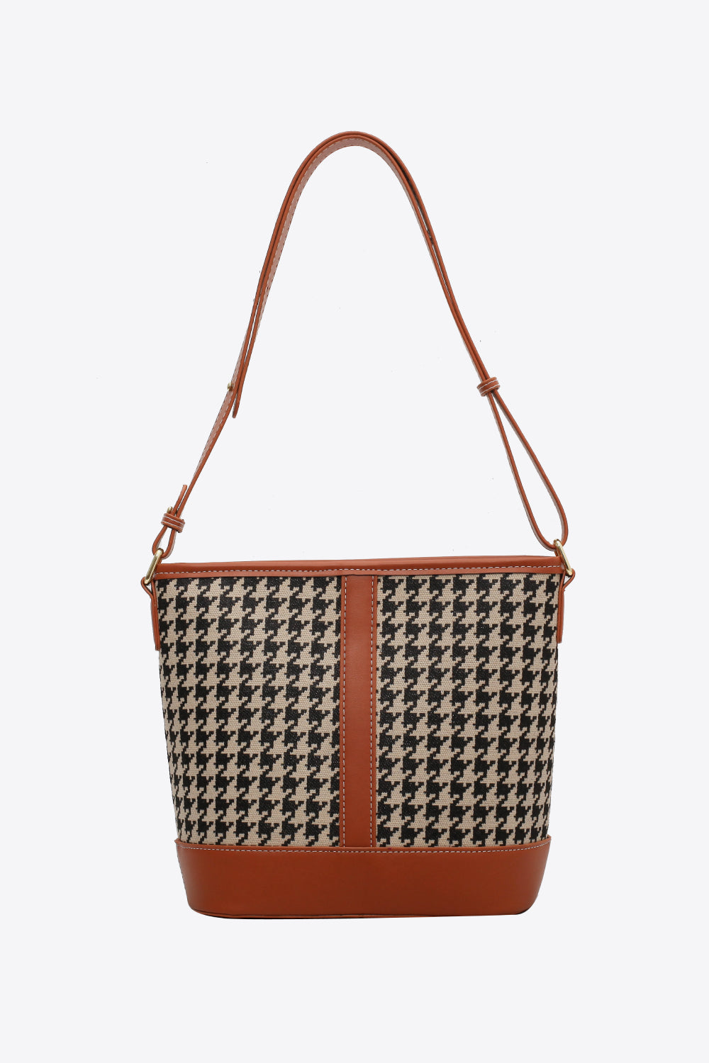 Houndstooth PU Leather Shoulder Bag - Premium Tote Bag from Trendsi - Just $39.99! Shop now at Handbags Specialist Headquarter