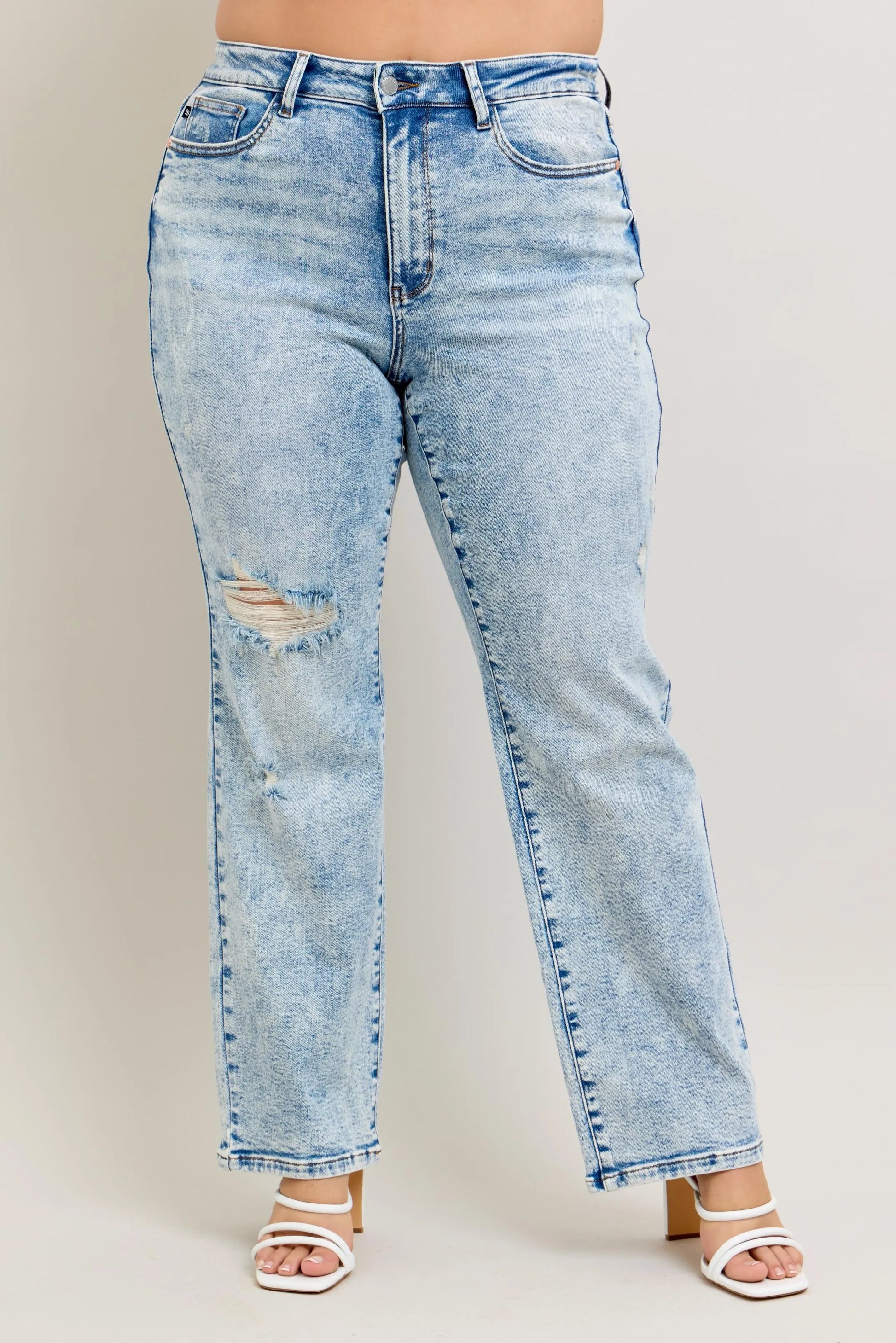 Judy Blue Full Size Hw Mineral Wash Destroy 90's Straight Jeans Plus Size - Premium Women / Jeans & Denim from Trendsi - Just $69.99! Shop now at Handbags Specialist Headquarter