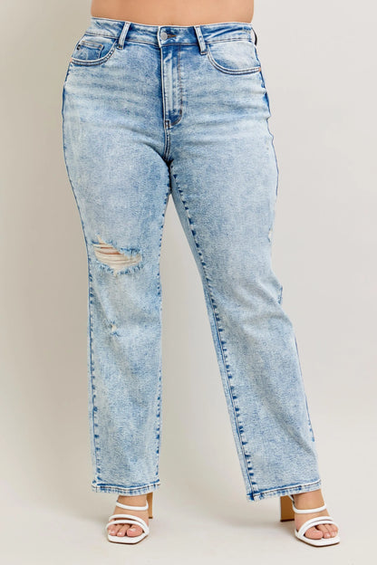 Judy Blue Full Size Hw Mineral Wash Destroy 90's Straight Jeans Plus Size - Premium Women / Jeans & Denim from Trendsi - Just $69.99! Shop now at Handbags Specialist Headquarter