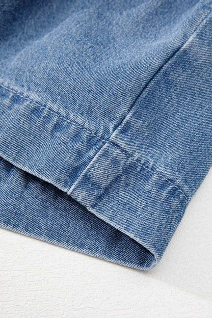 Tied Front Puff Sleeve Peplum Denim Shirt - Premium Women / Jeans & Denim from Trendsi - Just $41.86! Shop now at Handbags Specialist Headquarter