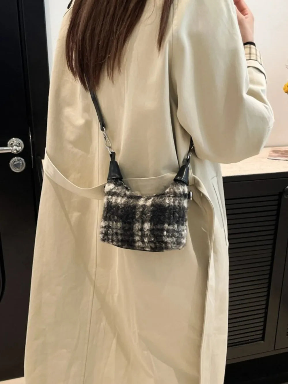 Fuzzy Polyester Mini Handbag with Zipper - Premium Tote Bag from Trendsi - Just $39.99! Shop now at Handbags Specialist Headquarter