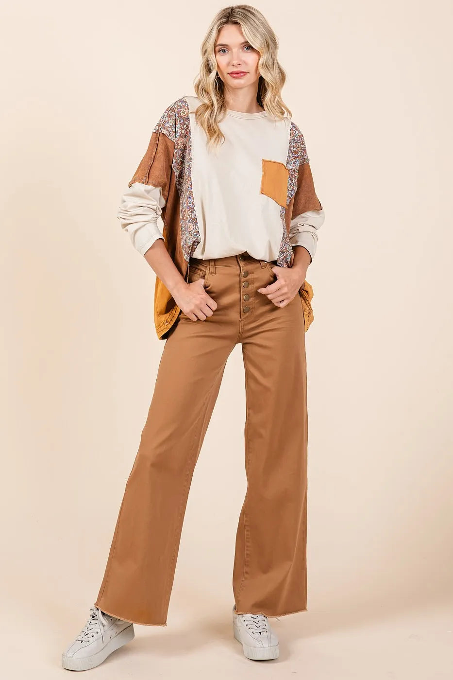 Mittoshop Twill High Waisted Button Fly Wide Leg Pants - Premium Women Pants from Trendsi - Just $56.99! Shop now at Handbags Specialist Headquarter