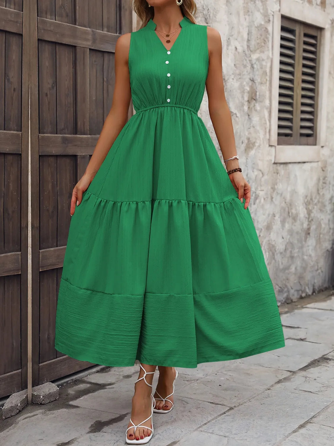 Notched Sleeveless Maxi Tank Dress - Premium Maxi Dress from Trendsi - Just $30.99! Shop now at Handbags Specialist Headquarter