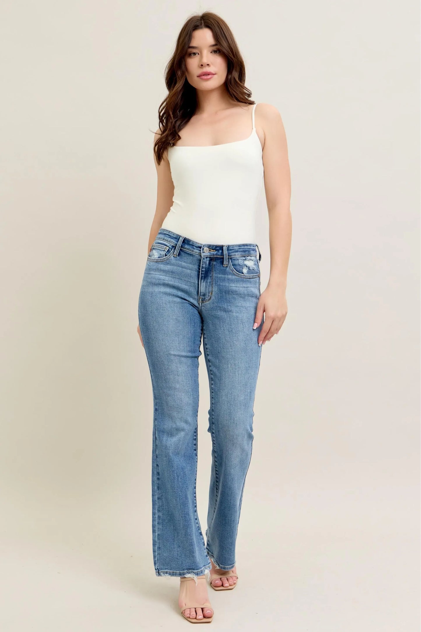 Judy Blue Full Size Mid Rise Wash Destroy Hem Bootcut Jeans Plus Size - Premium Women / Jeans & Denim from Trendsi - Just $66.99! Shop now at Handbags Specialist Headquarter