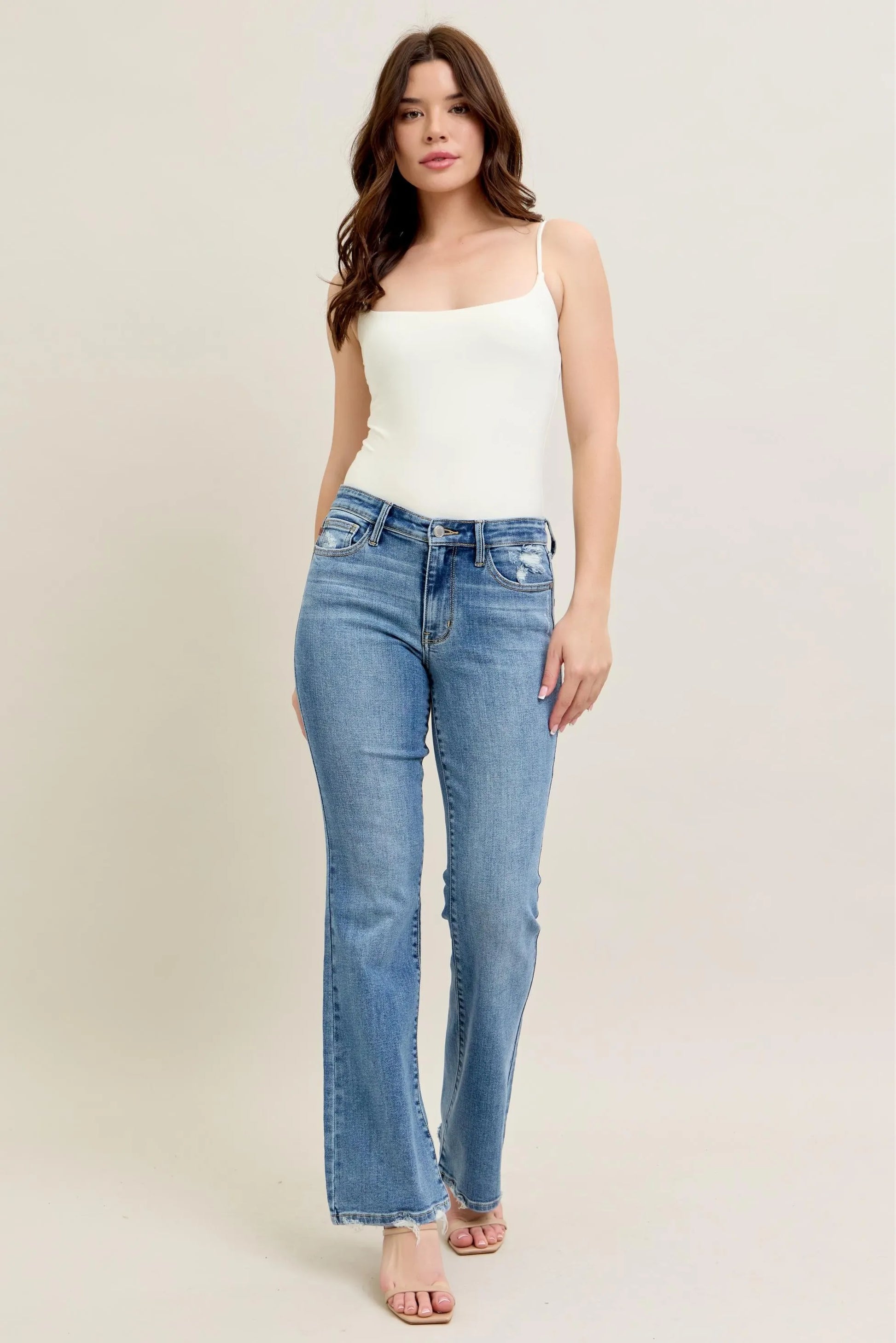 Judy Blue Full Size Mid Rise Wash Destroy Hem Bootcut Jeans Plus Size - Premium Women / Jeans & Denim from Trendsi - Just $66.99! Shop now at Handbags Specialist Headquarter