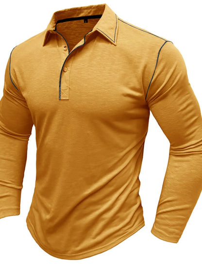 Men's Button Detail Long Sleeve Polo - Premium Men's Polo shirt from Trendsi - Just $38.99! Shop now at Handbags Specialist Headquarter