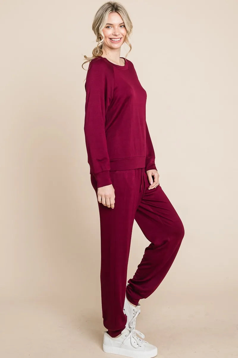 Super Lady Round Neck Raglan Sleeve Top and Pants Lounge Set - Premium Sleepwear from Trendsi - Just $41.99! Shop now at Handbags Specialist Headquarter