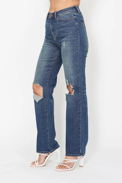 Judy Blue Full Size Hw Ripped Knee Dad Jeans Plus Size - Premium Women / Jeans & Denim from Trendsi - Just $67.99! Shop now at Handbags Specialist Headquarter