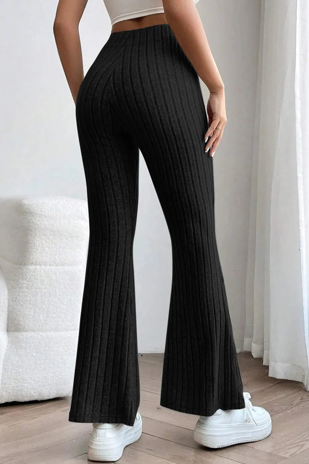Basic Bae Full Size Ribbed High Waist Flare Pants - Premium Women Pants from Trendsi - Just $10.99! Shop now at Handbags Specialist Headquarter