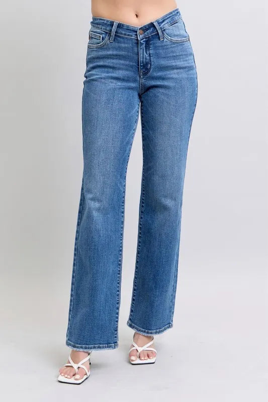 Judy Blue Full Size High Waist V-Front Vintage Wash Straight Jeans Plus Size - Premium Women / Jeans & Denim from Trendsi - Just $63.99! Shop now at Handbags Specialist Headquarter