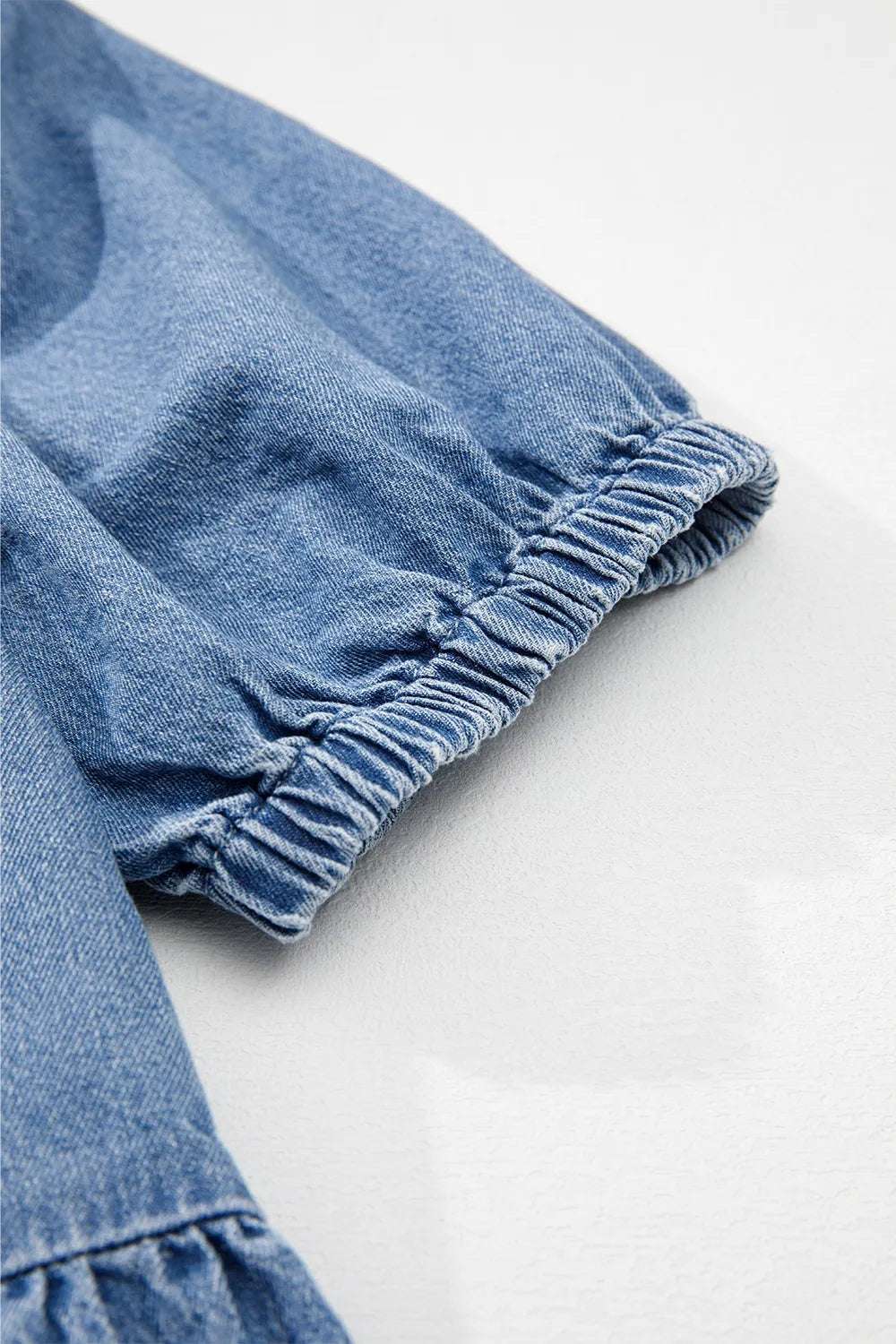 Tied Front Puff Sleeve Peplum Denim Shirt - Premium Women / Jeans & Denim from Trendsi - Just $41.86! Shop now at Handbags Specialist Headquarter