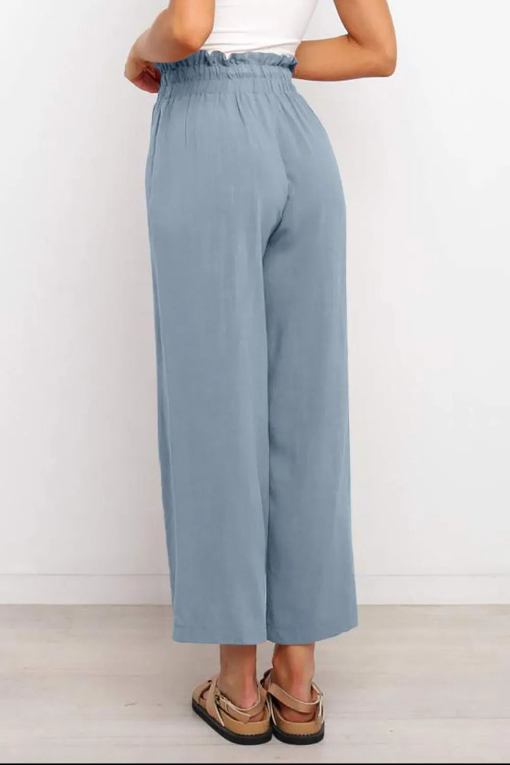 Drawstring Paperbag Waist Wide Leg Pants - Premium Women Pants from Trendsi - Just $31.99! Shop now at Handbags Specialist Headquarter