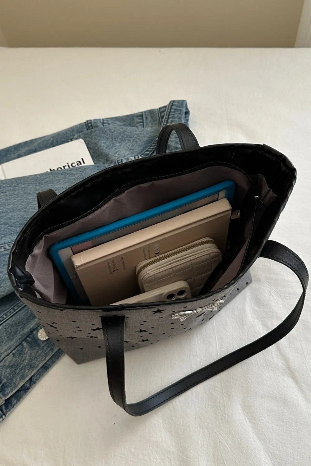 Bow Trim Polyester Tote Bag - Premium Tote Bag from Trendsi - Just $39.99! Shop now at Handbags Specialist Headquarter