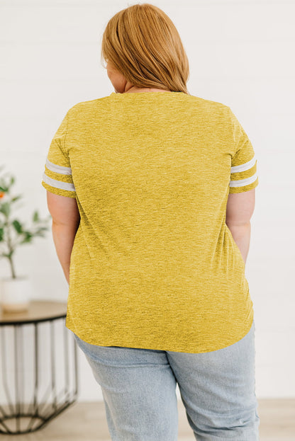 Plus Size Striped V-Neck Tee Shirt - Premium Plus Size Shirts from Trendsi - Just $26! Shop now at Handbags Specialist Headquarter