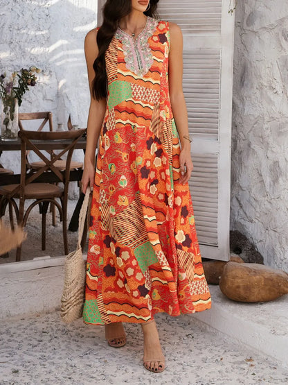 Devine Printed Sleeveless Maxi Dress - Premium Maxi Dress from Trendsi - Just $28.99! Shop now at Handbags Specialist Headquarter