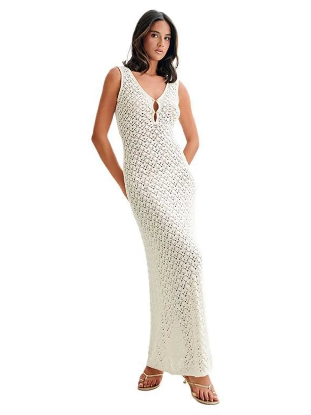 Openwork Sleeveless Maxi Dress - Premium Maxi Dress from Trendsi - Just $29.99! Shop now at Handbags Specialist Headquarter