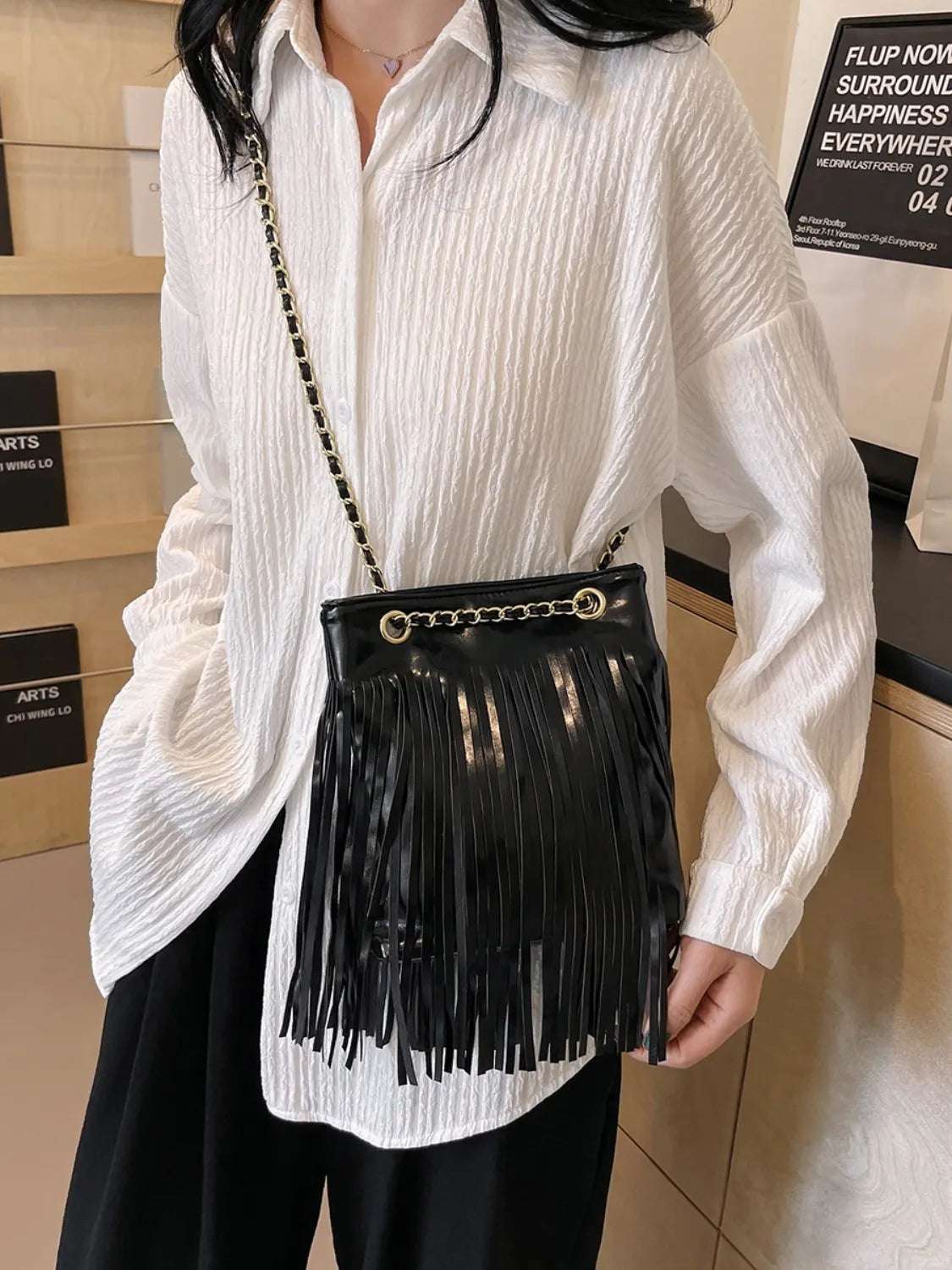 Fringe PU Leather Crossbody Bag - Premium Crossbody Bag from Trendsi - Just $26.99! Shop now at Handbags Specialist Headquarter