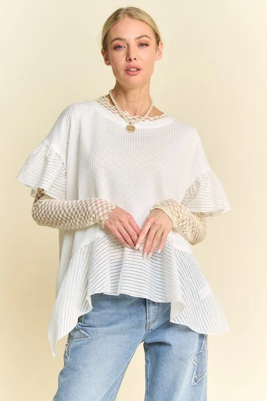 Davi & Dani Waffle Knit Bodice Ruffle Bottom Detail Top - Premium  from Trendsi - Just $40.99! Shop now at Handbags Specialist Headquarter