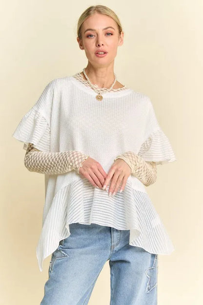 Davi & Dani Waffle Knit Bodice Ruffle Bottom Detail Top - Premium  from Trendsi - Just $40.99! Shop now at Handbags Specialist Headquarter