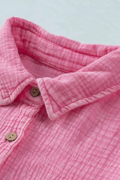 Button Down Collared Neck Long Sleeve Shirt - Premium Women's Down Shirt Tops from Trendsi - Just $52.98! Shop now at Handbags Specialist Headquarter