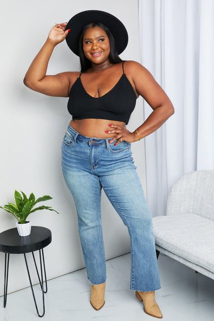 Zenana Full Size Textured Spaghetti Strap Bralette in Black - Premium Tops from Trendsi - Just $17! Shop now at Handbags Specialist Headquarter