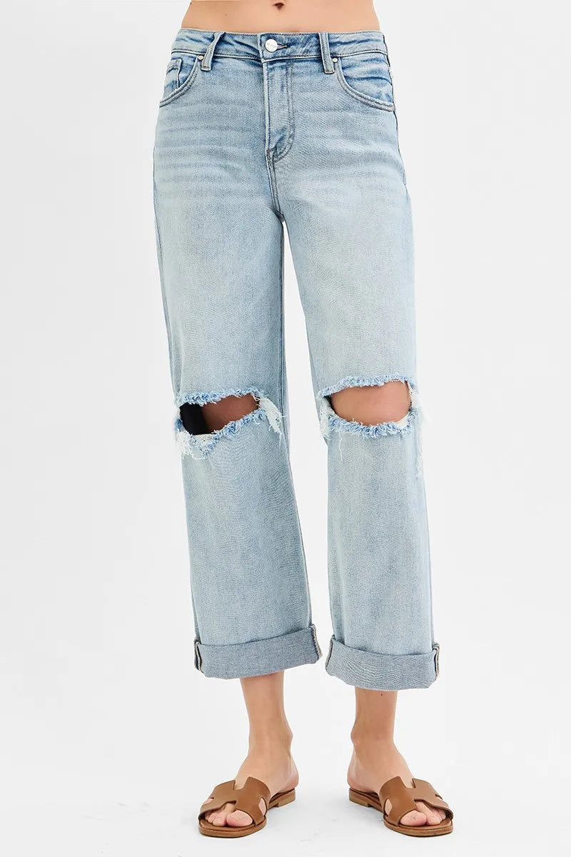 RISEN Full Size Mid Rise Fit Boyfriend Jeans with Cuff Plus Size - Premium Women / Jeans & Denim from Trendsi - Just $67.99! Shop now at Handbags Specialist Headquarter