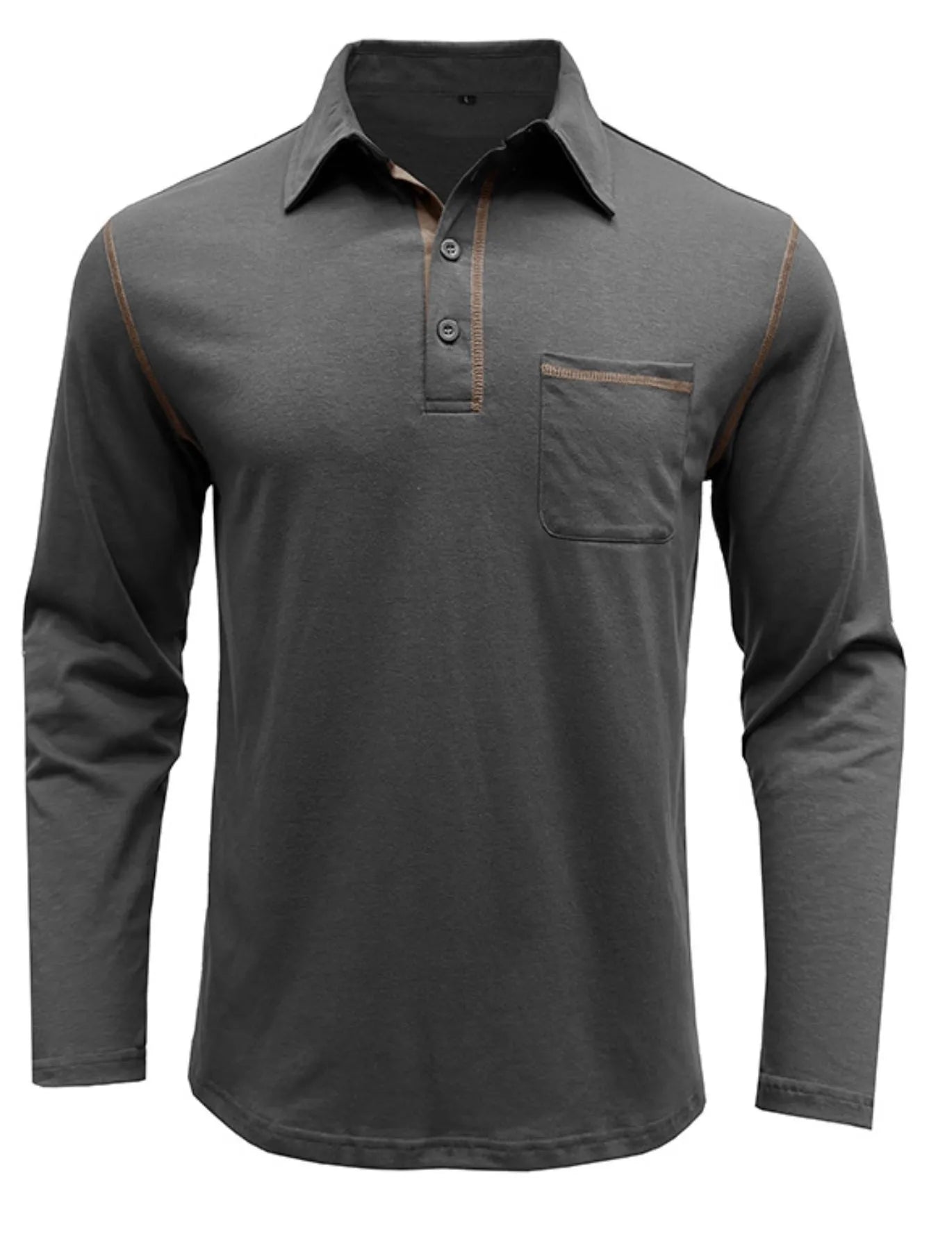 Men's Long Sleeve Polo Shirt with Contrast Stitching - Premium Men's Polo shirt from Trendsi - Just $39.99! Shop now at Handbags Specialist Headquarter