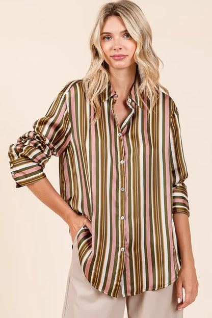 Mittoshop Striped Button Down Satin Shirt - Premium Women's Down Shirt Tops from Trendsi - Just $42.02! Shop now at Handbags Specialist Headquarter