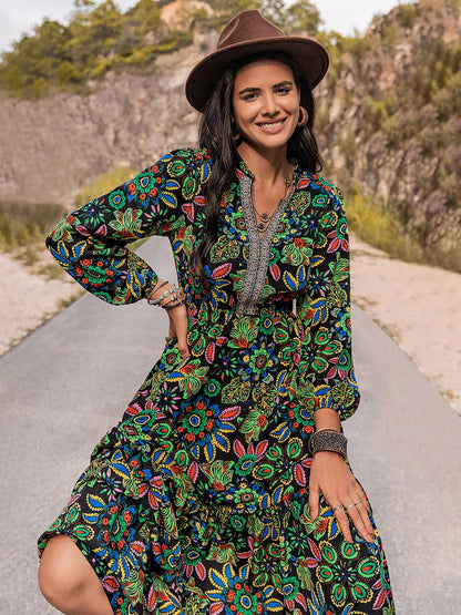 Printed Notched Neck Maxi Dress - Premium Maxi Dress from Trendsi - Just $49.99! Shop now at Handbags Specialist Headquarter